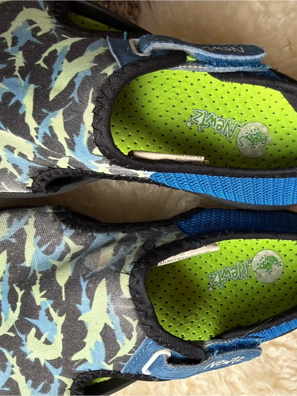 Newtz water shoes with blue and green sharks size 13/1
